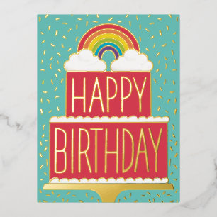Rainbow Cake Happy Birthday Gold Folie Feestdagen Briefkaart