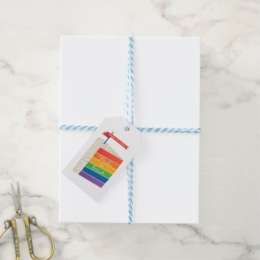 Rainbow Cake Happy Birthday maakt een wens Cadeaulabel (Met Touw)