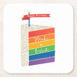Rainbow Cake Happy Birthday maakt een wens Kartonnen Onderzetters<br><div class="desc">Niets zegt feest als een kleurrijke regenboogverjaardagstaart. Deze onderzetters zullen je verjaardagsfeestje feestelijker maken.</div>