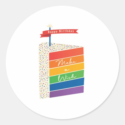 Rainbow Cake Happy Birthday maakt een wens Ronde Sticker (Voorkant)