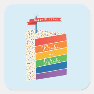 Rainbow Cake Happy Birthday maakt een wens Vierkante Sticker