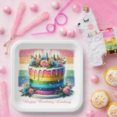 Rainbow Cake Happy Birthday Party Gepersonaliseerd Papieren Bordje (Feest)