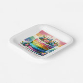 Rainbow Cake Happy Birthday Party Gepersonaliseerd Papieren Bordje (Gebogen)