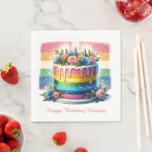 Rainbow Cake Happy Birthday Party Gepersonaliseerd Servet (Insitu)
