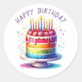 Rainbow Cake Happy Birthday Ronde Sticker