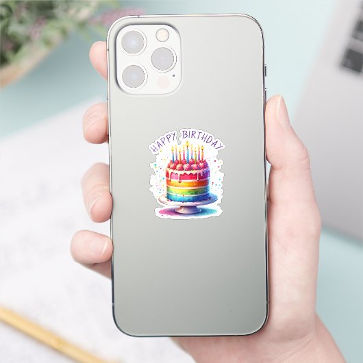 Rainbow Cake Happy Birthday Sticker (Telefoon)