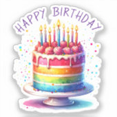 Rainbow Cake Happy Birthday Sticker (Voorkant)