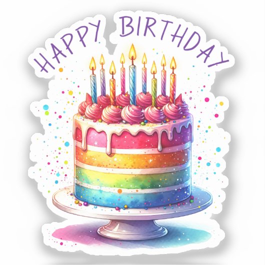 Rainbow Cake Happy Birthday Sticker (Voorkant)