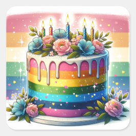 Rainbow Cake Happy Birthday Vierkante Sticker