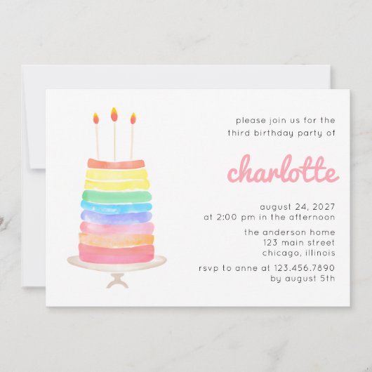 Rainbow Cake Kids Verjaardagsfeest Kaart (Voorkant)