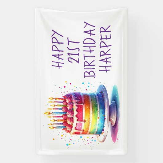 Rainbow Cake Personalized Happy Birthday Spandoek (Verticaal)