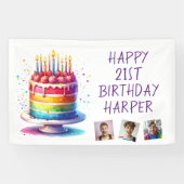 Rainbow Cake Personalized Photo Happy Birthday Spandoek (Horizontaal)
