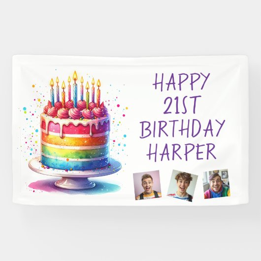 Rainbow Cake Personalized Photo Happy Birthday Spandoek (Horizontaal)
