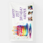 Rainbow Cake Personalized Photo Happy Birthday Spandoek (Verticaal)