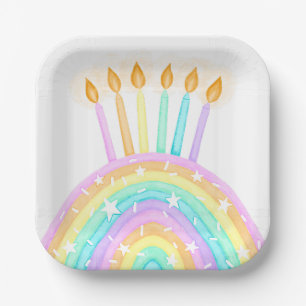 Rainbow Cake Verjaardagsfeestje Papieren Bordje
