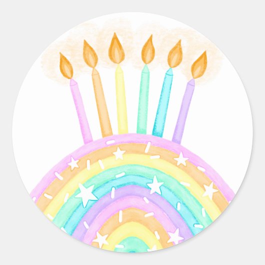 Rainbow Cake Verjaardagsfeestje Ronde Sticker (Voorkant)