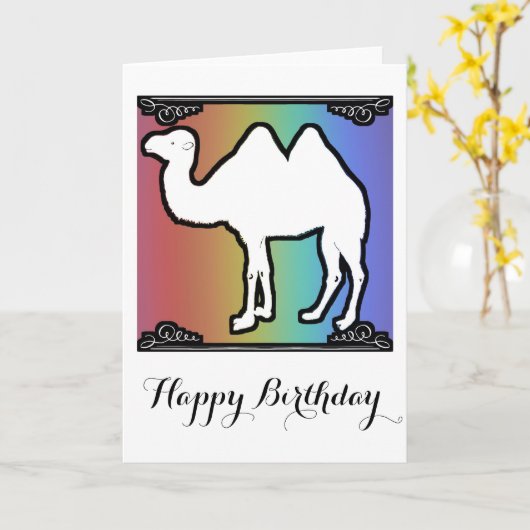 Rainbow Camel Verjaardag Kaart (Gele Bloem)