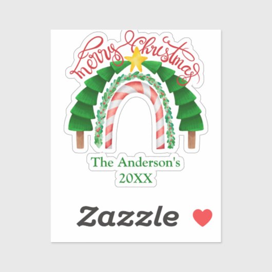 Rainbow Candy Cane Red Green Kerstbomen Sticker (Vel)