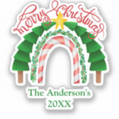 Rainbow Candy Cane Red Green Kerstbomen Sticker (Voorkant)