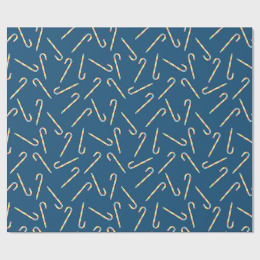 Rainbow Candy Canes Dark Blue Kerstmis Cadeaupapier (Vlak)