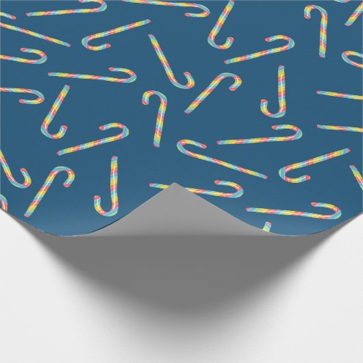 Rainbow Candy Canes Dark Blue Kerstmis Cadeaupapier (Hoek)