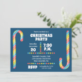 Rainbow Candy Canes Navy Blue Kerstfeest Kaart (Staand voorkant)