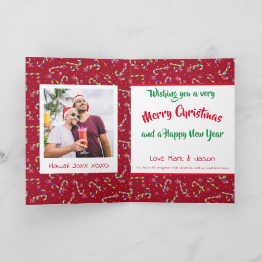 Rainbow Candy Canes Pride Kerstfeestdag Kaart (Binnen)