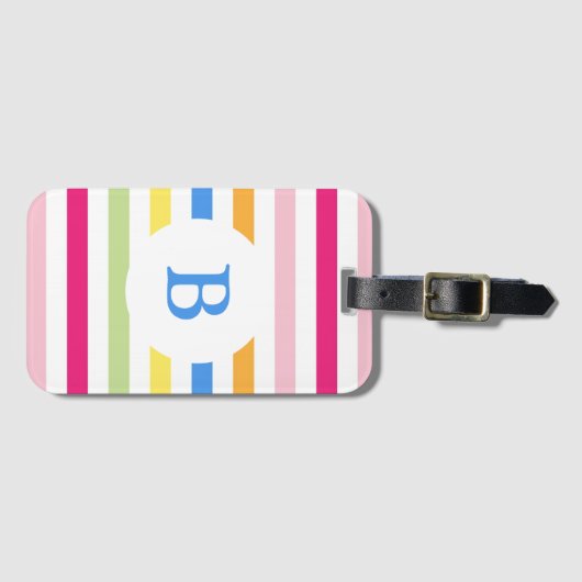 Rainbow Candy Stripes Modern Monogram Bagagelabel (Voorkant (horizontaal))