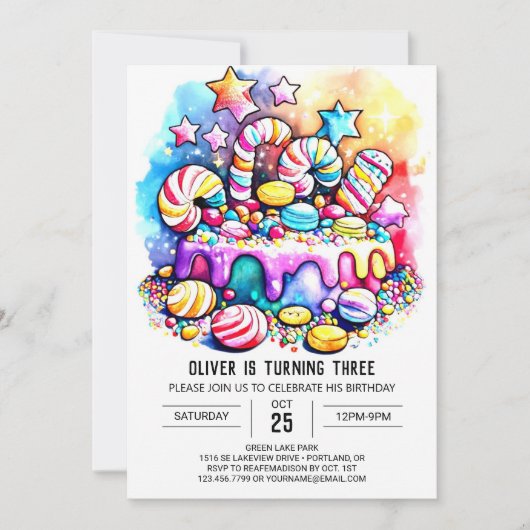 Rainbow Candyland bewerkbare verjaardag Kaart (Voorkant)