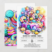 Rainbow Candyland bewerkbare verjaardag Kaart (Voorkant / Achterkant)