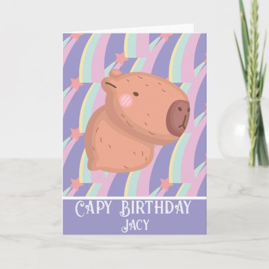 Rainbow Capybara Birthday Cute Kaart (Voorkant)