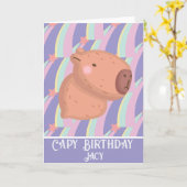 Rainbow Capybara Birthday Cute Kaart (Gele Bloem)