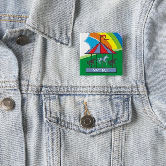Rainbow Carrousel - Aangepersonaliseerde Kinderen Vierkante Button 5,1 Cm (In situ)