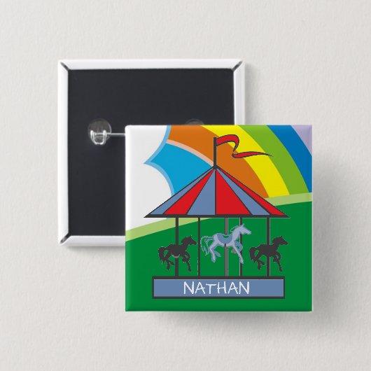 Rainbow Carrousel - Aangepersonaliseerde Kinderen Vierkante Button 5,1 Cm (Voorkant /achterkant)