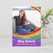 Rainbow Cartoon Sparkles 5 foto's Afstuderen Aankondiging (Staand voorkant)