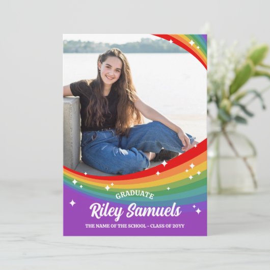 Rainbow Cartoon Sparkles 5 foto's Afstuderen Aankondiging (Staand voorkant)