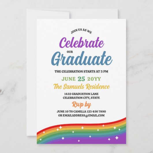 Rainbow Cartoon Sparkles Foto Afstuderen Kaart (Achterkant)