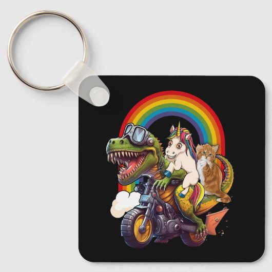 Rainbow Cat Eenhoorn Dinosaurus T Rex Kitten Lover Sleutelhanger (Voorkant)
