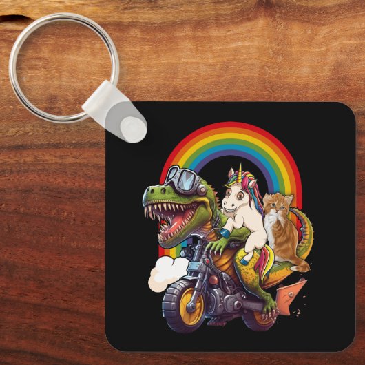 Rainbow Cat Eenhoorn Dinosaurus T Rex Kitten Lover Sleutelhanger (Voorkant)