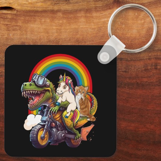 Rainbow Cat Eenhoorn Dinosaurus T Rex Kitten Lover Sleutelhanger (Achterkant)