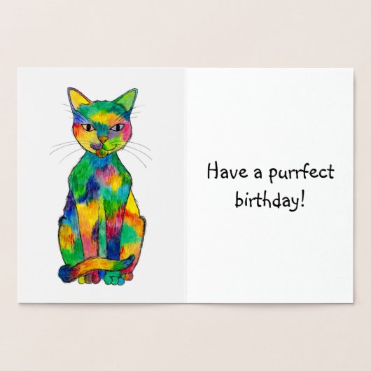 Rainbow Cat Folie Verjaardag Kaart (Binnen)