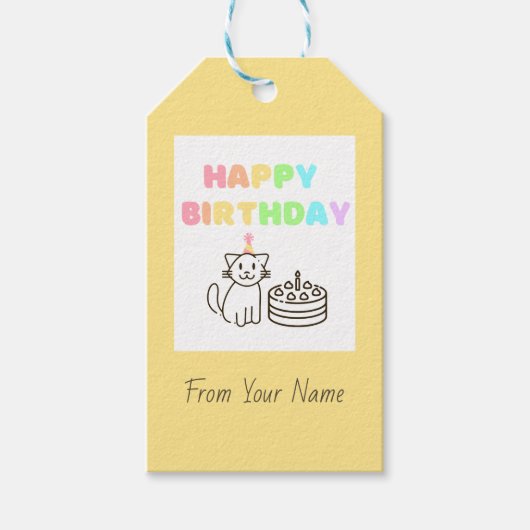 Rainbow Cat & Happy Birthday Gift Labels Cadeaulabel (Voorkant)