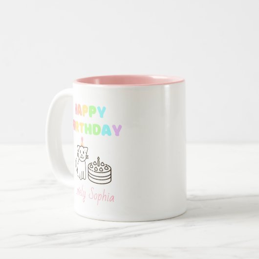 Rainbow&Cat Happy Birthday Two-Tone Coffee Mok (Voorkant links)