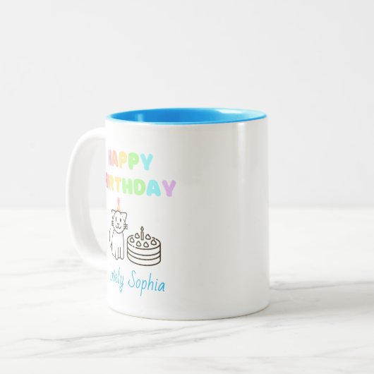 Rainbow&Cat Happy Birthday Two-Tone Coffee Mok (Voorkant links)