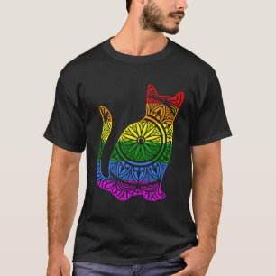 Rainbow Cat Kat Mandala Lotus Flower Yoga Medita T-shirt