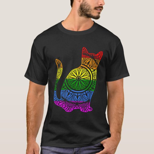 Rainbow Cat Kat Mandala Lotus Flower Yoga Medita T-shirt (Voorkant)