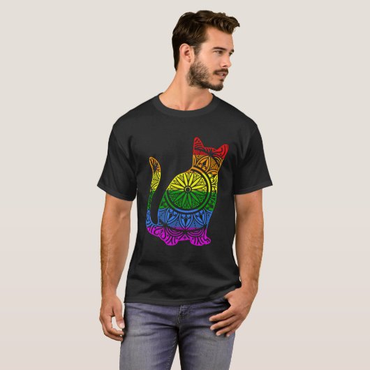 Rainbow Cat Kat Mandala Lotus Flower Yoga Medita T-shirt (Voorkant volledig)