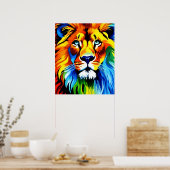 Rainbow Cat Lion Poster - Digital Art Fantasy (Keuken)