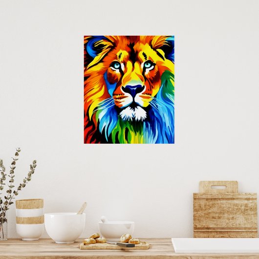 Rainbow Cat Lion Poster - Digital Art Fantasy (Keuken)