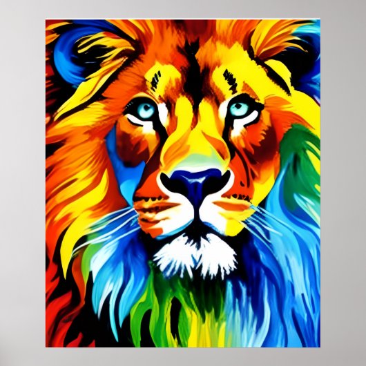 Rainbow Cat Lion Poster - Digital Art Fantasy (Voorkant)